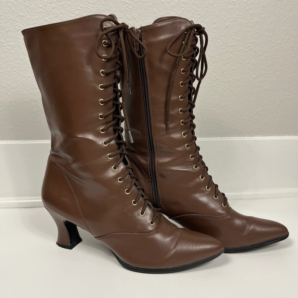 Funtasma Victorian Lace Up Boots Brown Size 8 Steampunk Period Costume Witchy